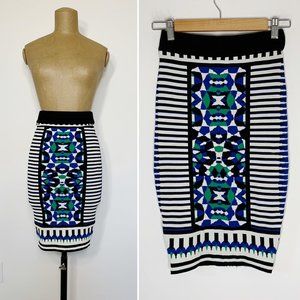 S Pencil Skirt Torn by Ronny Kobo Green Black Blue Stretch Knit Bandage